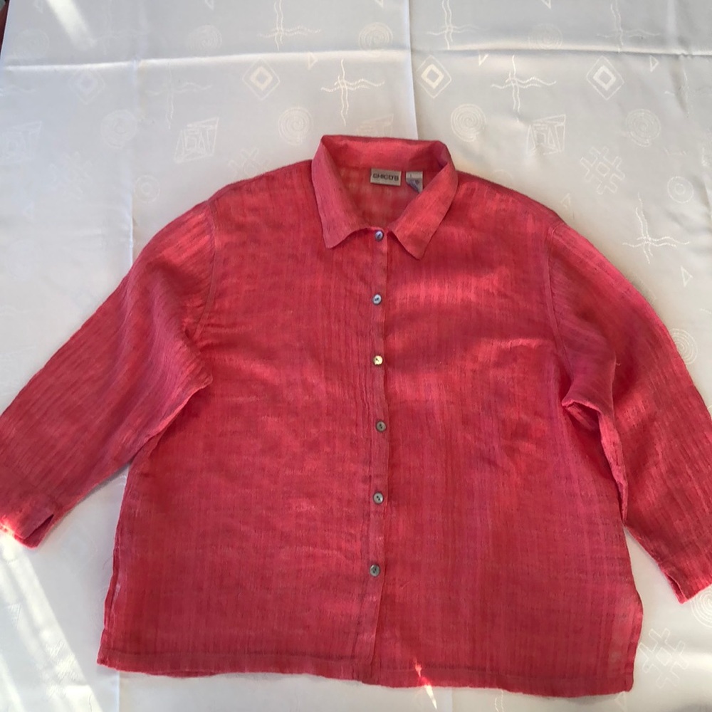 CHICO’S  coral 100% Linen blouse XL lightweight